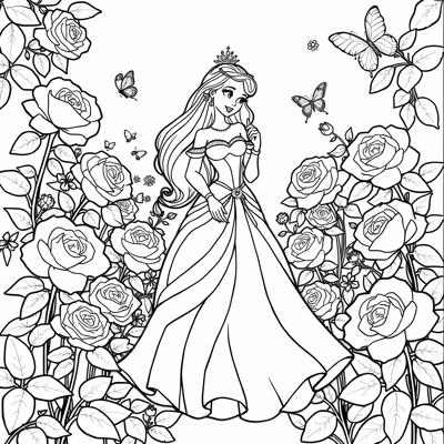 Princess In The Roses Coloring Page