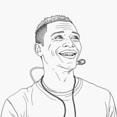 A Man With A Microphone On His Neck Is Smiling. Coloring Page