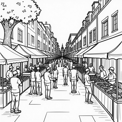 Small Market Coloring Page