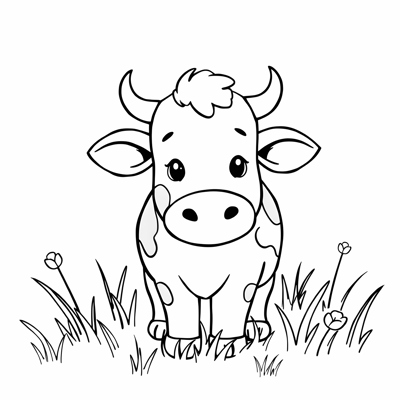 A Cute Cow In The Middle Of The Meadow Coloring Page