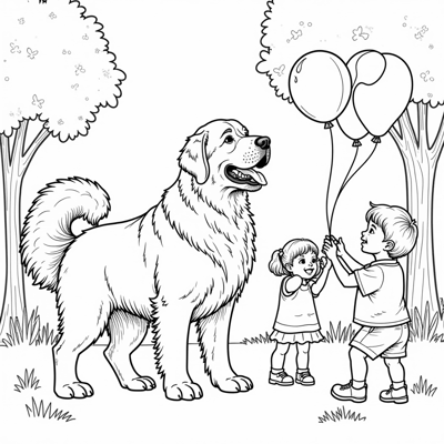 A Newfoundland Dog Joyfully Barking With Colorful... Coloring Page