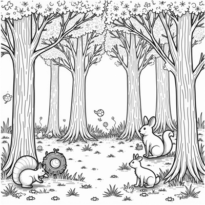 An Enchanted Forest Scene Where Each Tree Is A... Coloring Page