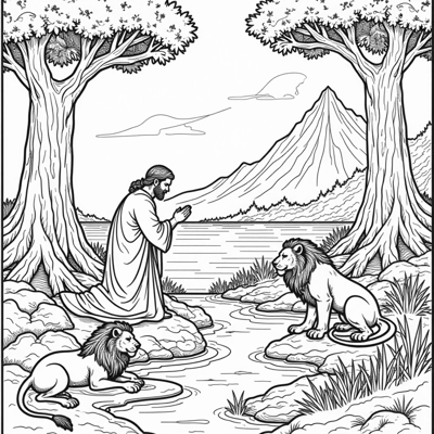 A Religious Scene Featuring A Figure In Prayer... Coloring Page