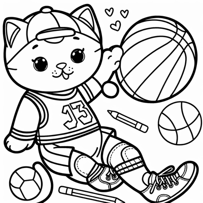 Athletic Cat Coloring Page For Kids With Thick... Coloring Page