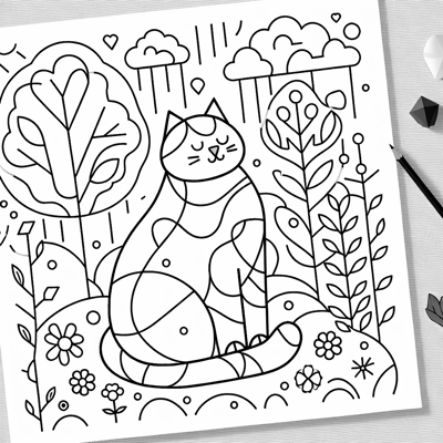 Nature Lover Cat Coloring Page