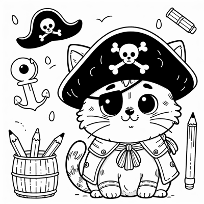 Pirate Cat Coloring Page