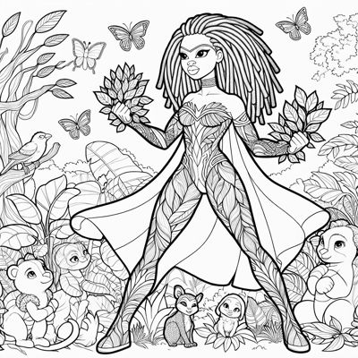 An African American Superhero Girl With Rich Brown... Coloring Page