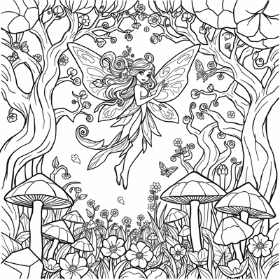 Beautiful Fairy In An Enchanted Forest Coloring Page
