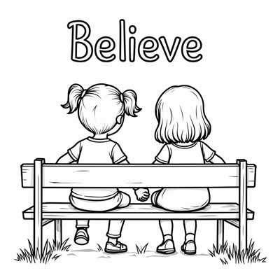 The Words Believe On The Top Of Page Two Friends... Coloring Page