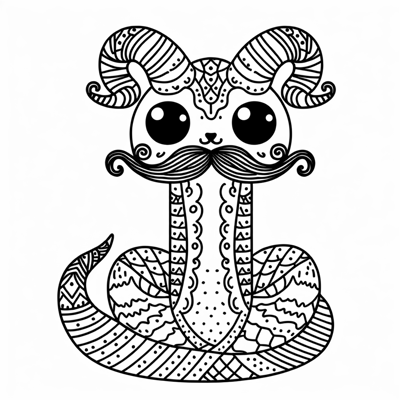 A Snake With Horns And A Mustache Coloring Page