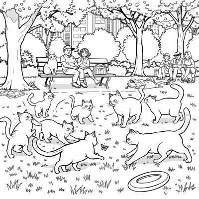 Cats Going Wild Coloring Page