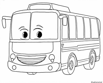 A Blue Bus With A Smiling Face On The Front. Coloring Page