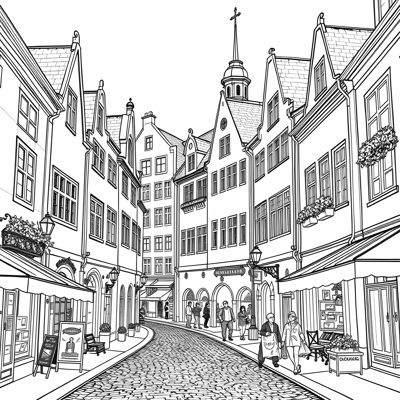 Create Gamla Stan Old Town With Cobbled Streets Coloring Page