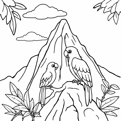 Rainbow Over The Mountain With A View Of Dense... Coloring Page