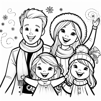 Blonde Dad Mom And Two Daughters Partying Coloring Page