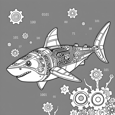 Robotic Shark Creating A Computer Code Coloring Page