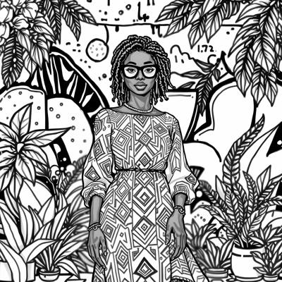 A Black Woman With Braids Wearing Glasses Coloring Page