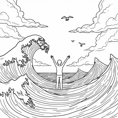 Waves Roll Across The Ocean Each Crest Shaped Like... Coloring Page
