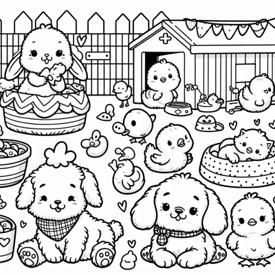 Cute Baby Animals At Daycare Playing Coloring Page