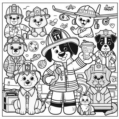 Marshall Of Paw Patrol With His Friends Coloring Page
