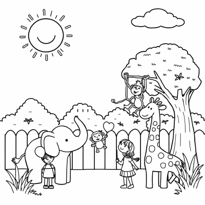 Create A Simple And Joyful Scene At A Zoo Include... Coloring Page