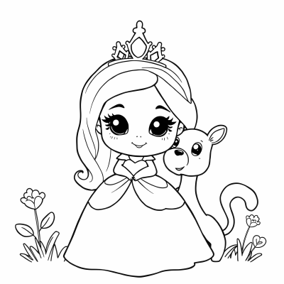 The Princess And Her Animal Friend Exploring An... Coloring Page