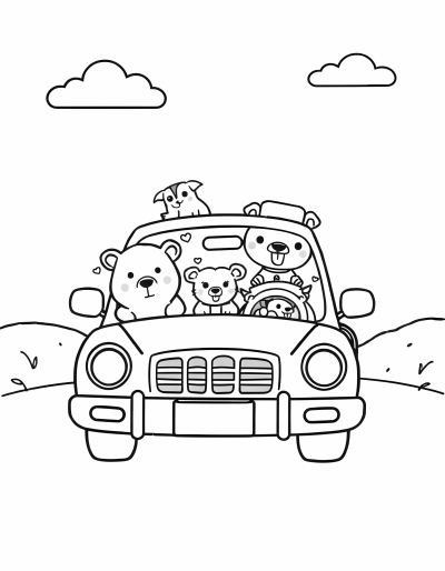 Mini Car Driving Through A Tunnel With Happy... Coloring Page