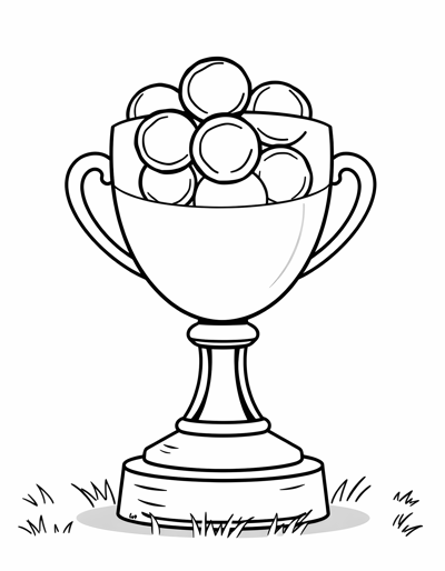 Championship Trophy Surrounded By Sports Equipment... Coloring Page