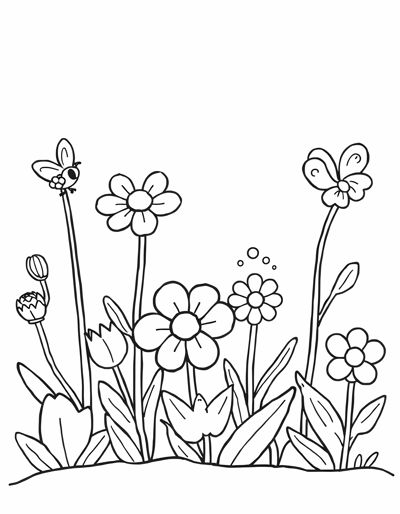 Oversized Flower Garden With Tiny Creatures Like... Coloring Page