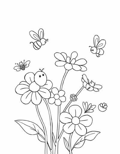 Summer Meadow Filled With Blooming Flowers And... Coloring Page