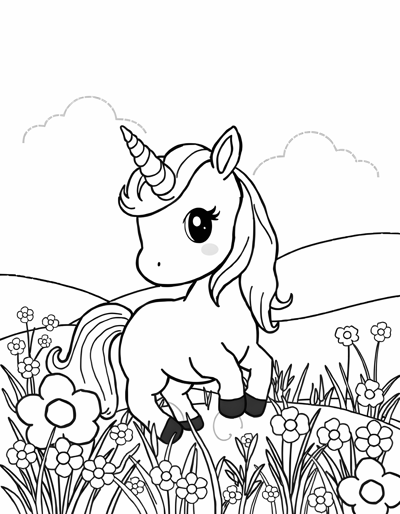 Cute Unicorn Lying On Its Back In A Meadow... Coloring Page