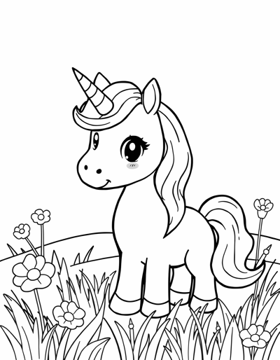 Cute Unicorn Lying On Its Back In A Meadow... Coloring Page