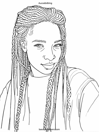 A Woman With Braids. Coloring Page