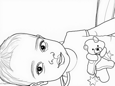 A Baby Wearing A White Shirt With A Teddy Bear On... Coloring Page