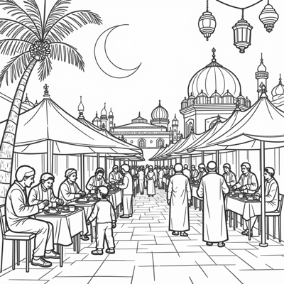 Ramadan Month Theme Coloring Page