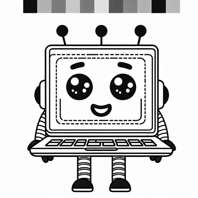 A Giant Menacing Laptop Robot With Evil Face Coloring Page