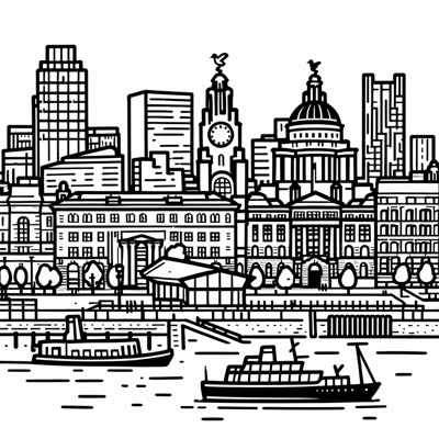 Liverpool Waterfront Cityscape Coloring Page