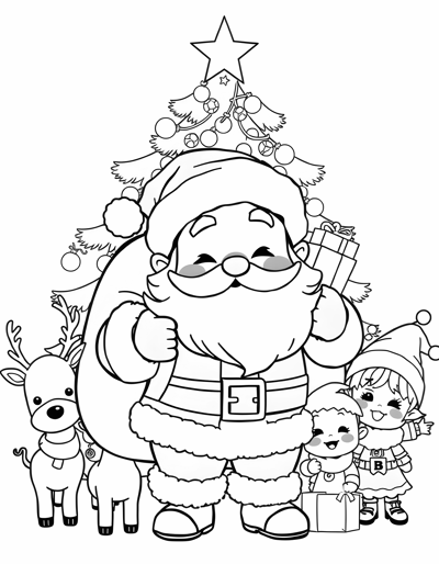 A Chibi Santa Claus With Rosy Cheeks A Big Fluffy... Coloring Page