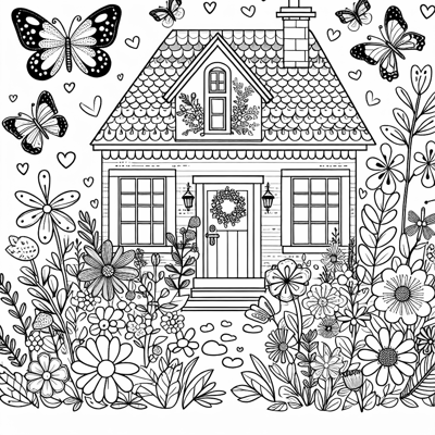 Enchanted House With A Botanical Garden Full Of... Coloring Page