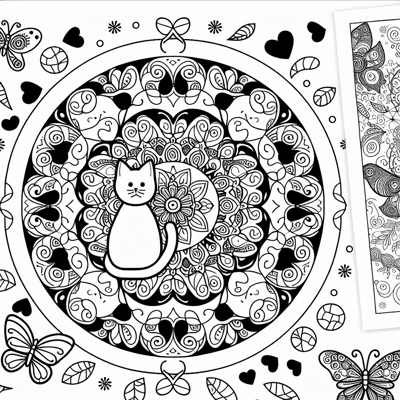 Cat Butterfly Mandala Coloring Page