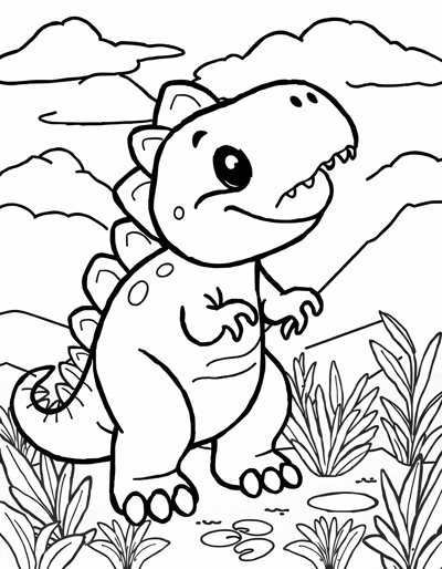 A Cartoon Dinosaur With Only 4 Limbs And Very... Coloring Page