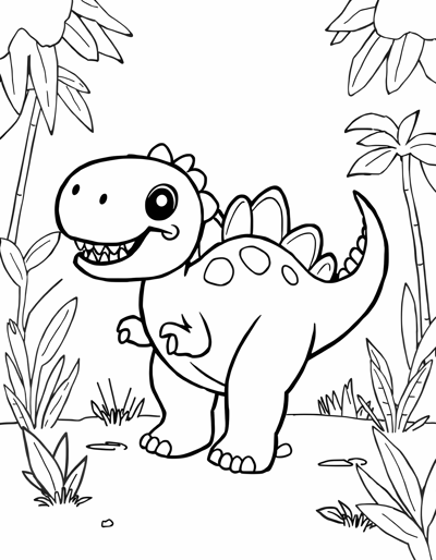 A Cartoon Dinosaur With Only 4 Limbs And Very... Coloring Page