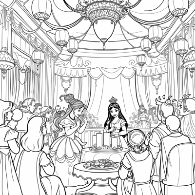 Princess Belle With Princess Mulan Coloring Page