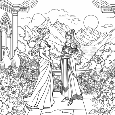Princess Belle With Princess Mulan Coloring Page