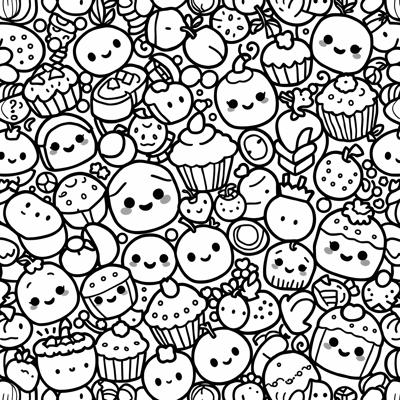 Fun Kawaii Food Pattern With Bold Lines Coloring Page