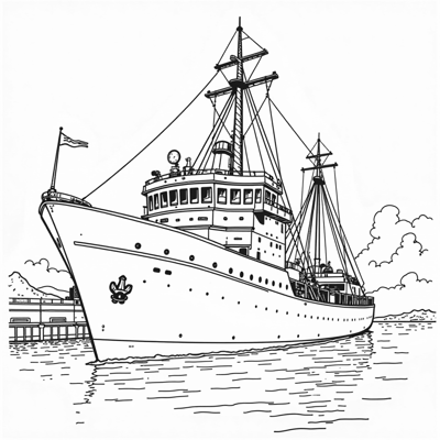 Picture Of A Ship At The Dock Coloring Page