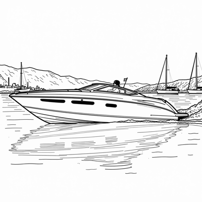 Image Of A Speed Boat In The Harbor Coloring Page