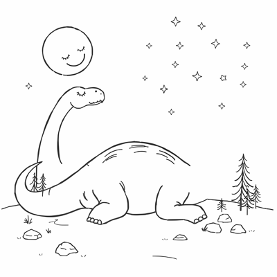 Brontosaurus Sleeping Under A Bright Moon... Coloring Page