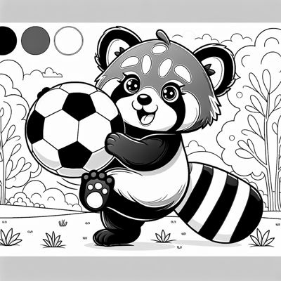 A Red Panda Playing Soccer Coloring Page