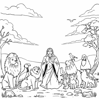 A Religious Scene Featuring A Figure In Prayer... Coloring Page